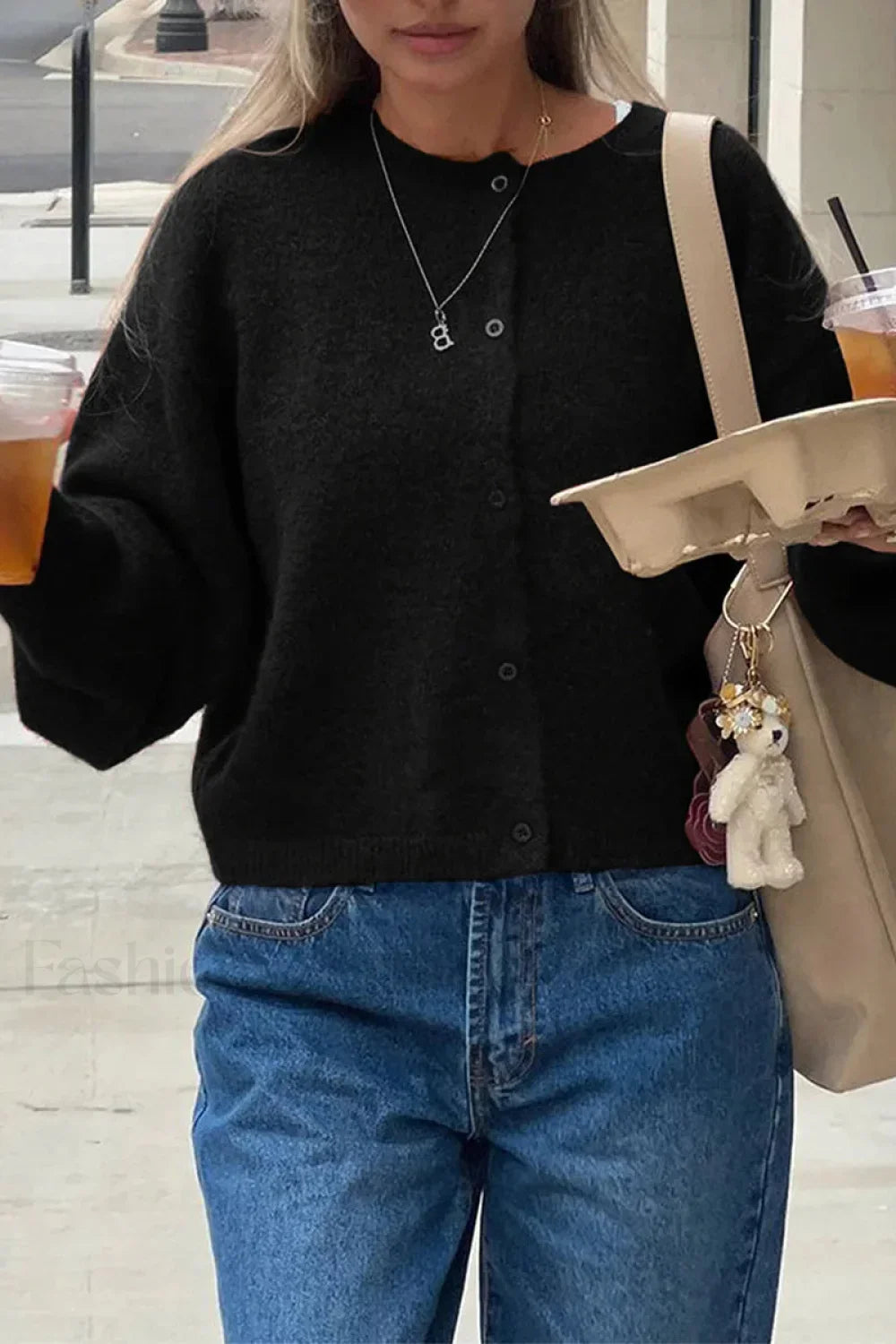 Cropped Knit Button Cardigan