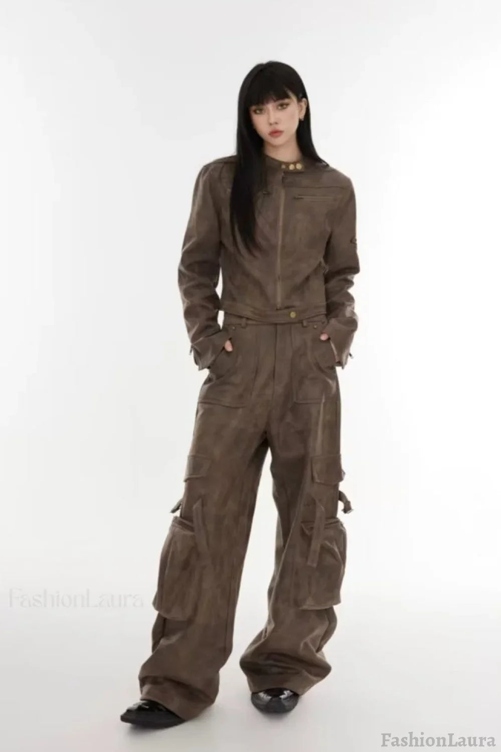 Cropped Tie-Dye Stand Collar Jacket