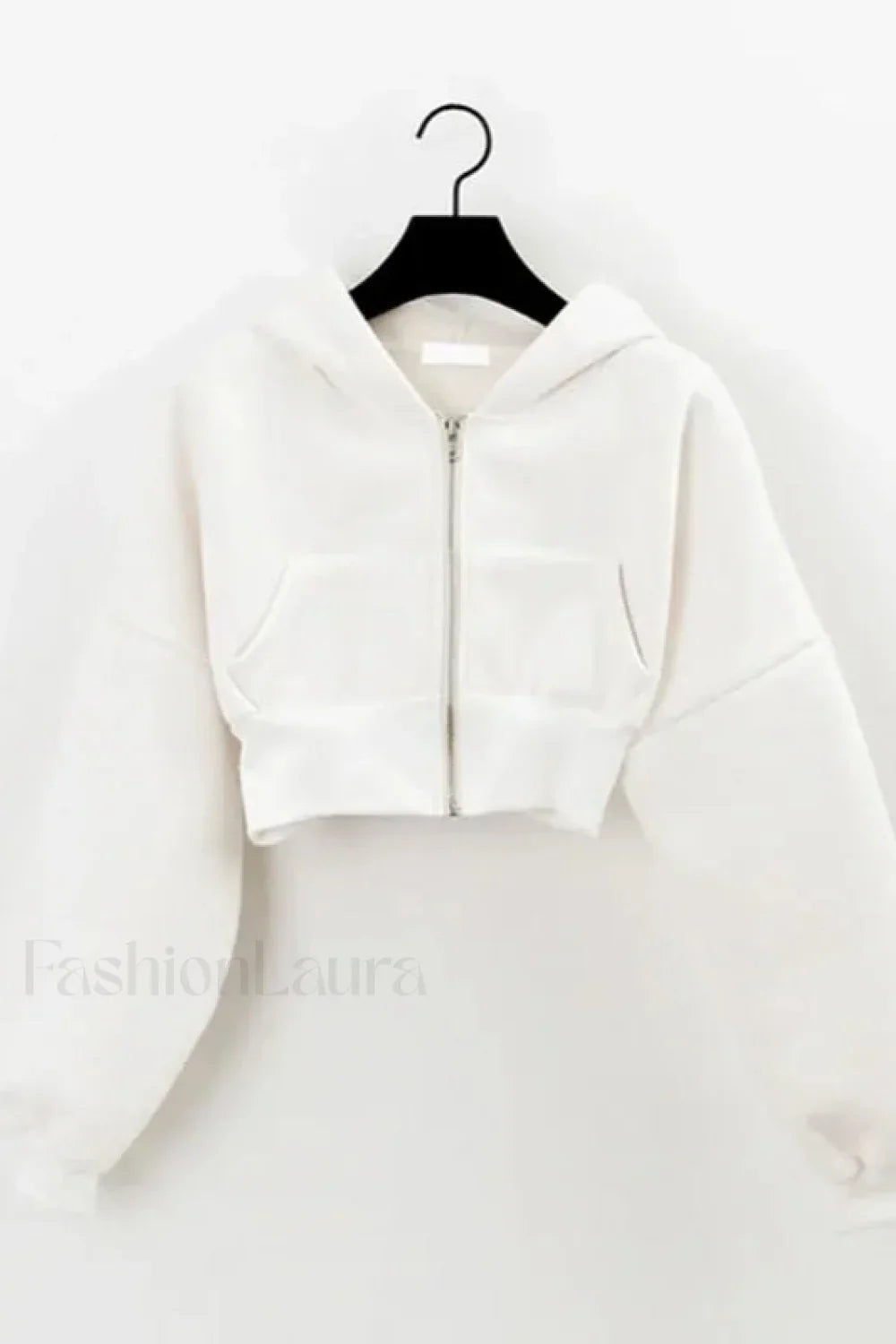Cropped Zip Up Hoodie White / S