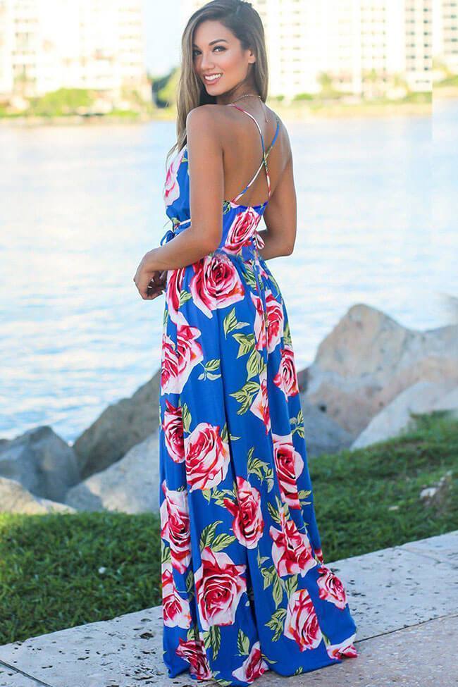 Cross Back Boho Printed Maxi Beach Dress