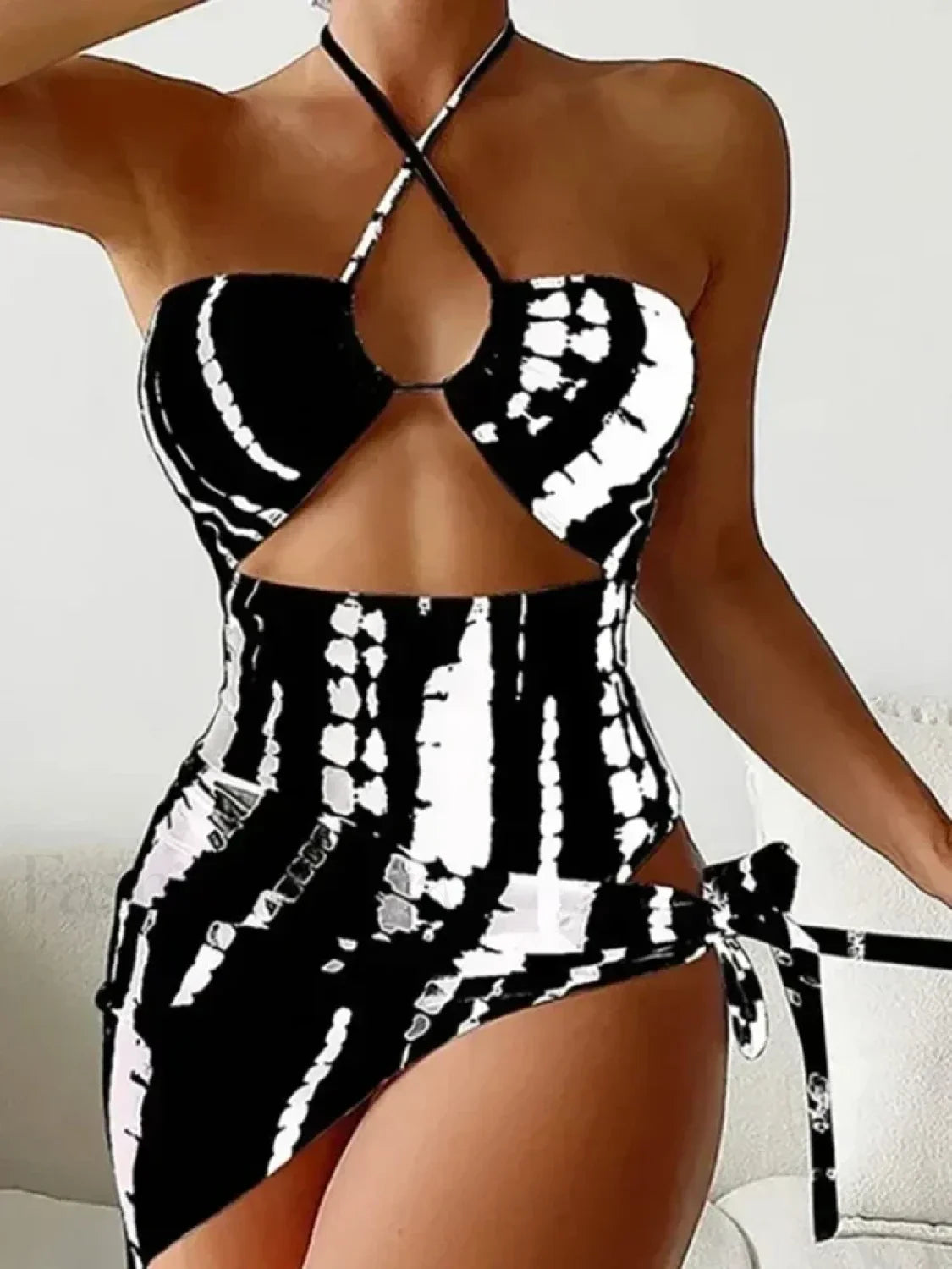 Cross Halter Mini Skirt Three Piece Set