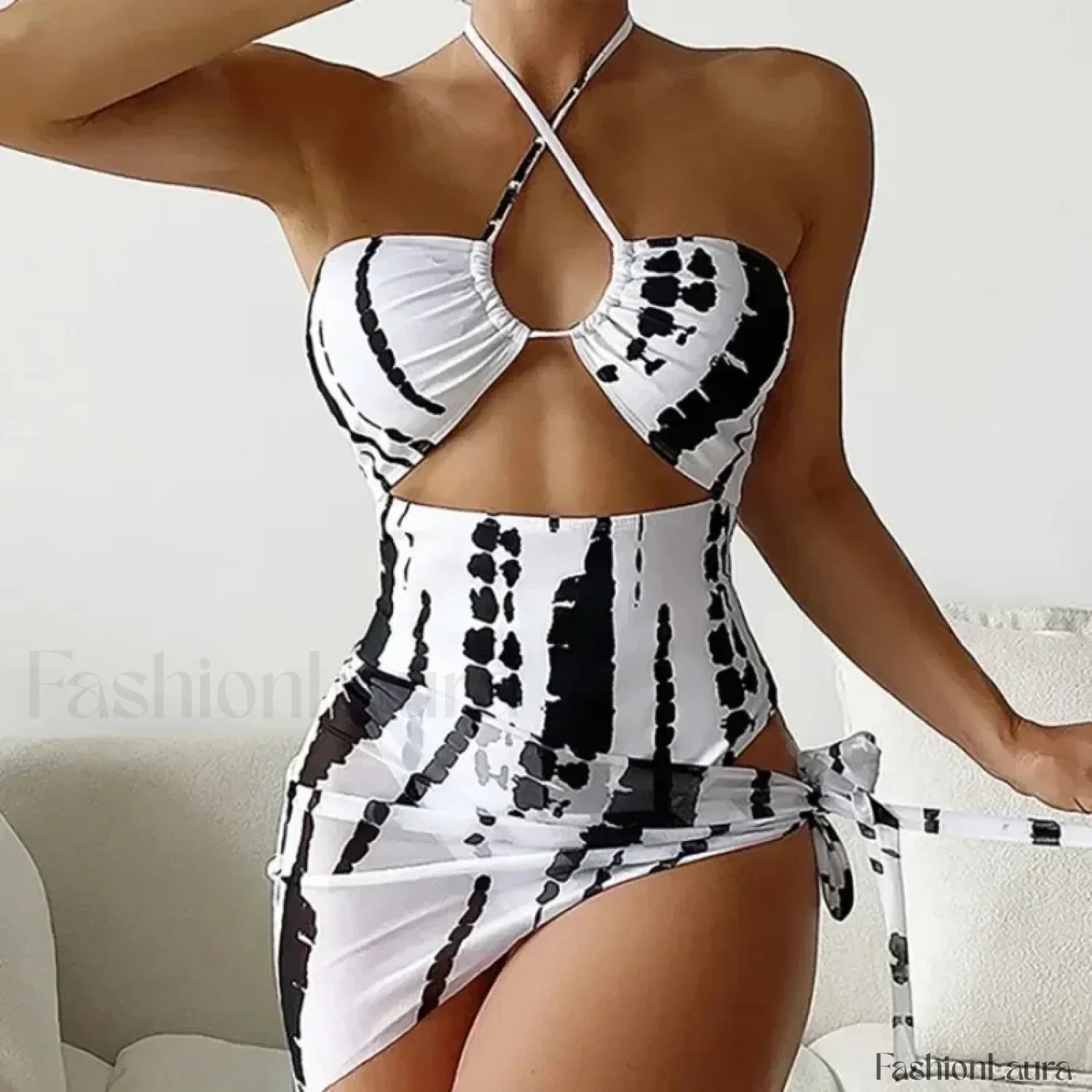 Cross Halter Mini Skirt Three Piece Set