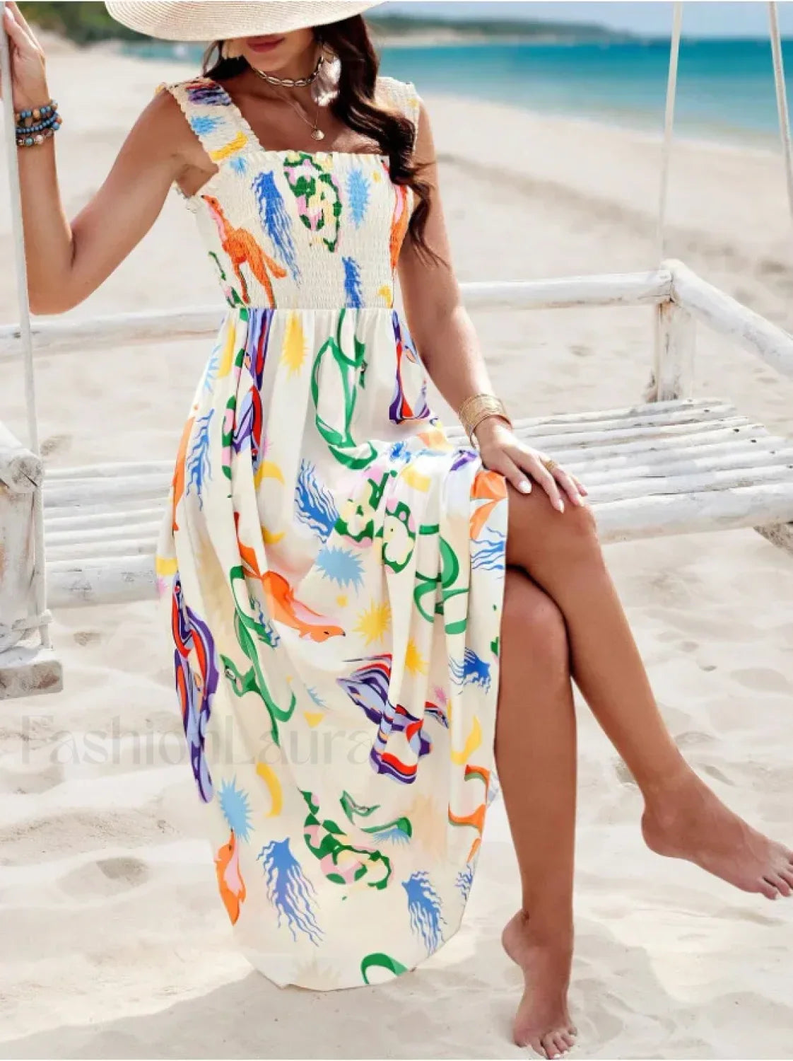 Cross Strap Ankle Boho Dress color3 / S