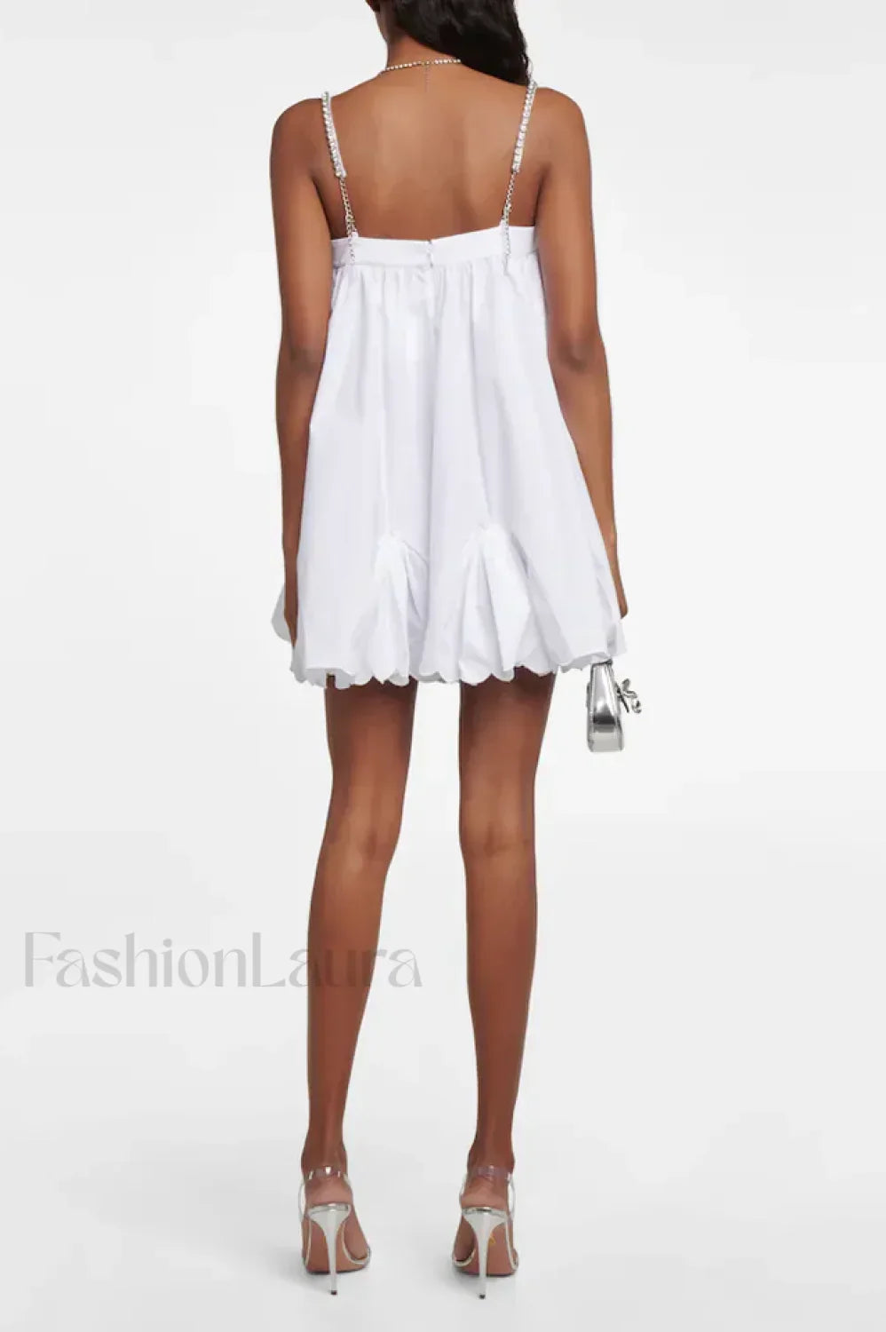 Crystal Trimmed Stylish Scallop Mini Dress