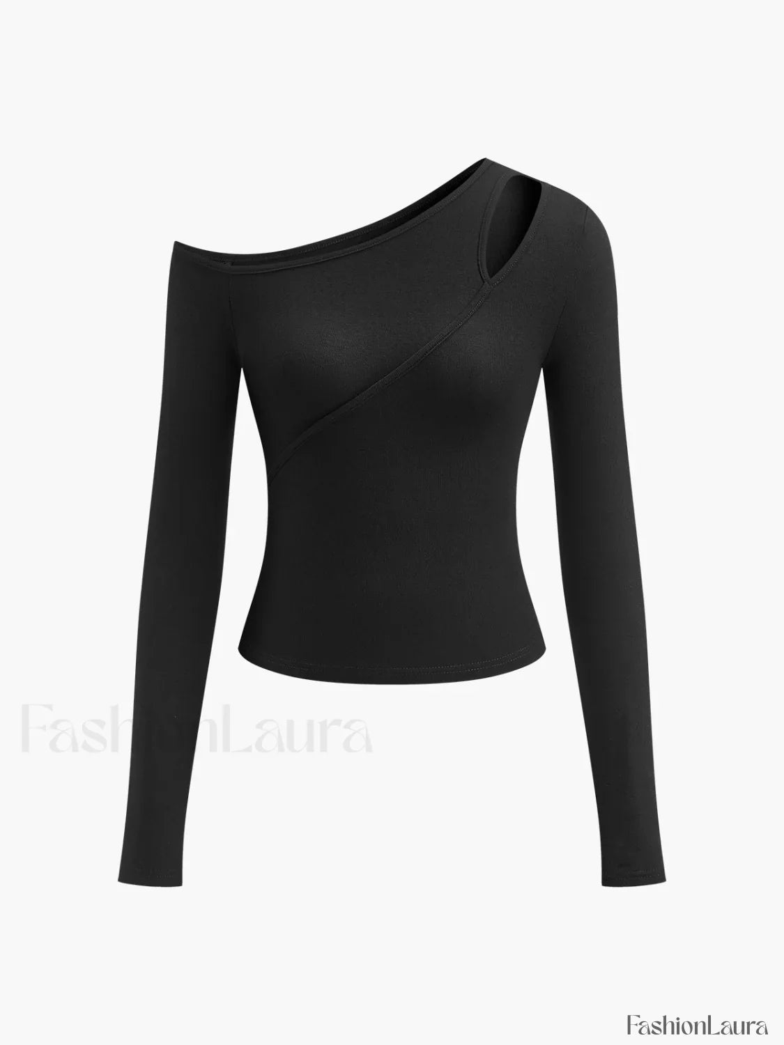 Cut Out Asymmetric Off Shoulder Slinky Long Sleeve Shirt