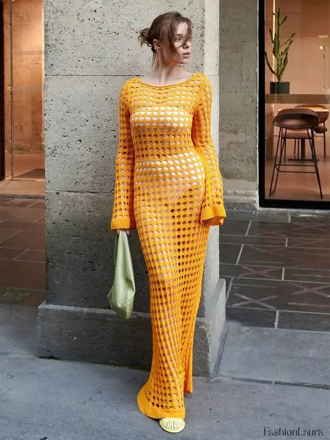 Cut Out Bell Sleeve Knit Cover Up