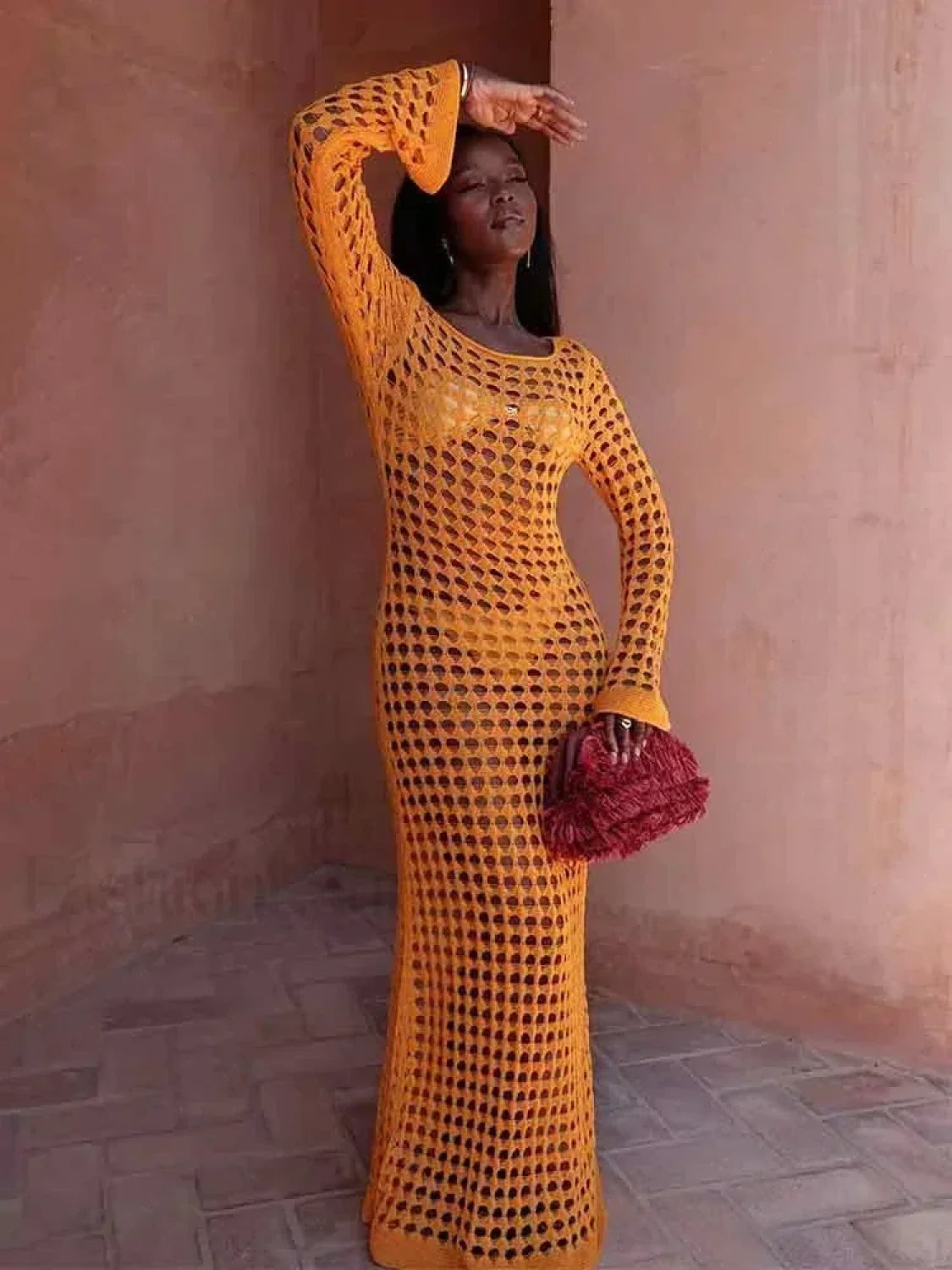 Cut Out Bell Sleeve Knit Cover Up