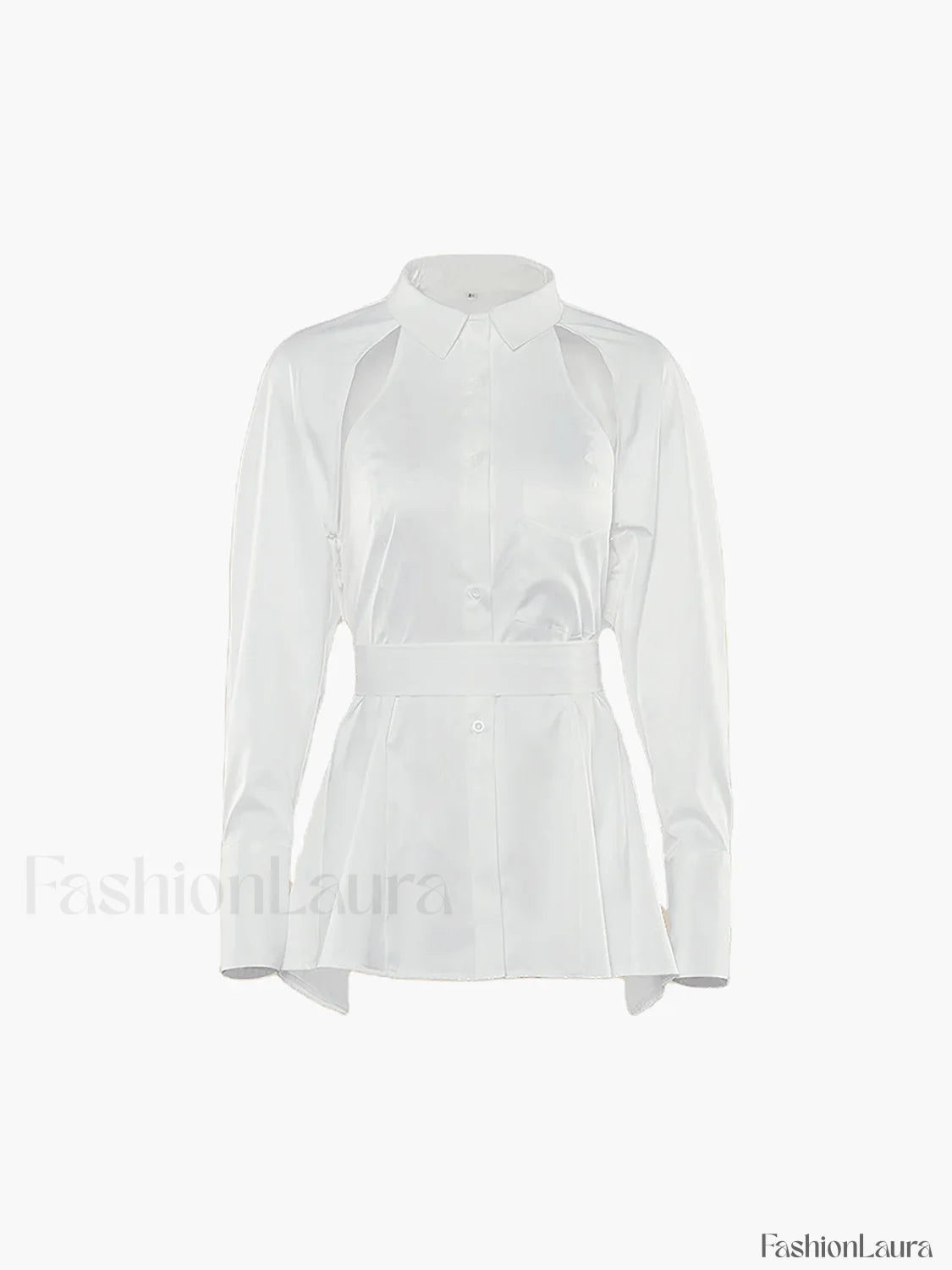 Cut Out Button Trendy Down Collar Shirt