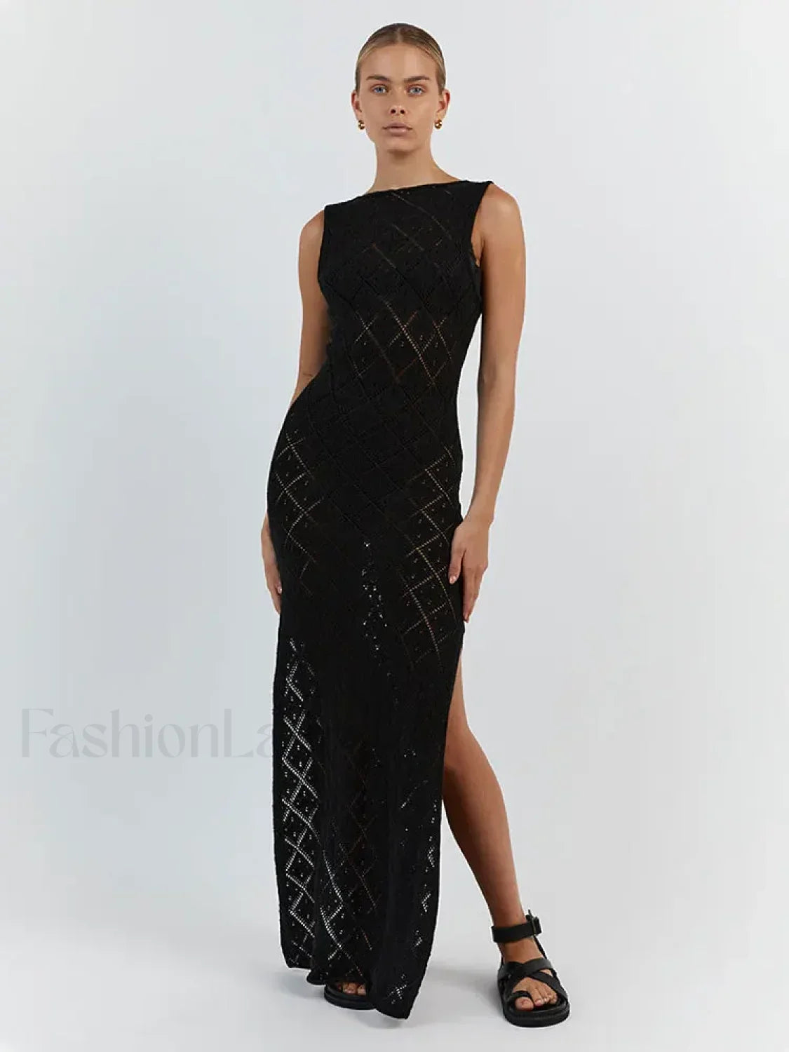 Cut Out Slit Knit Mesh Pareo Tunic Style Cover-ups