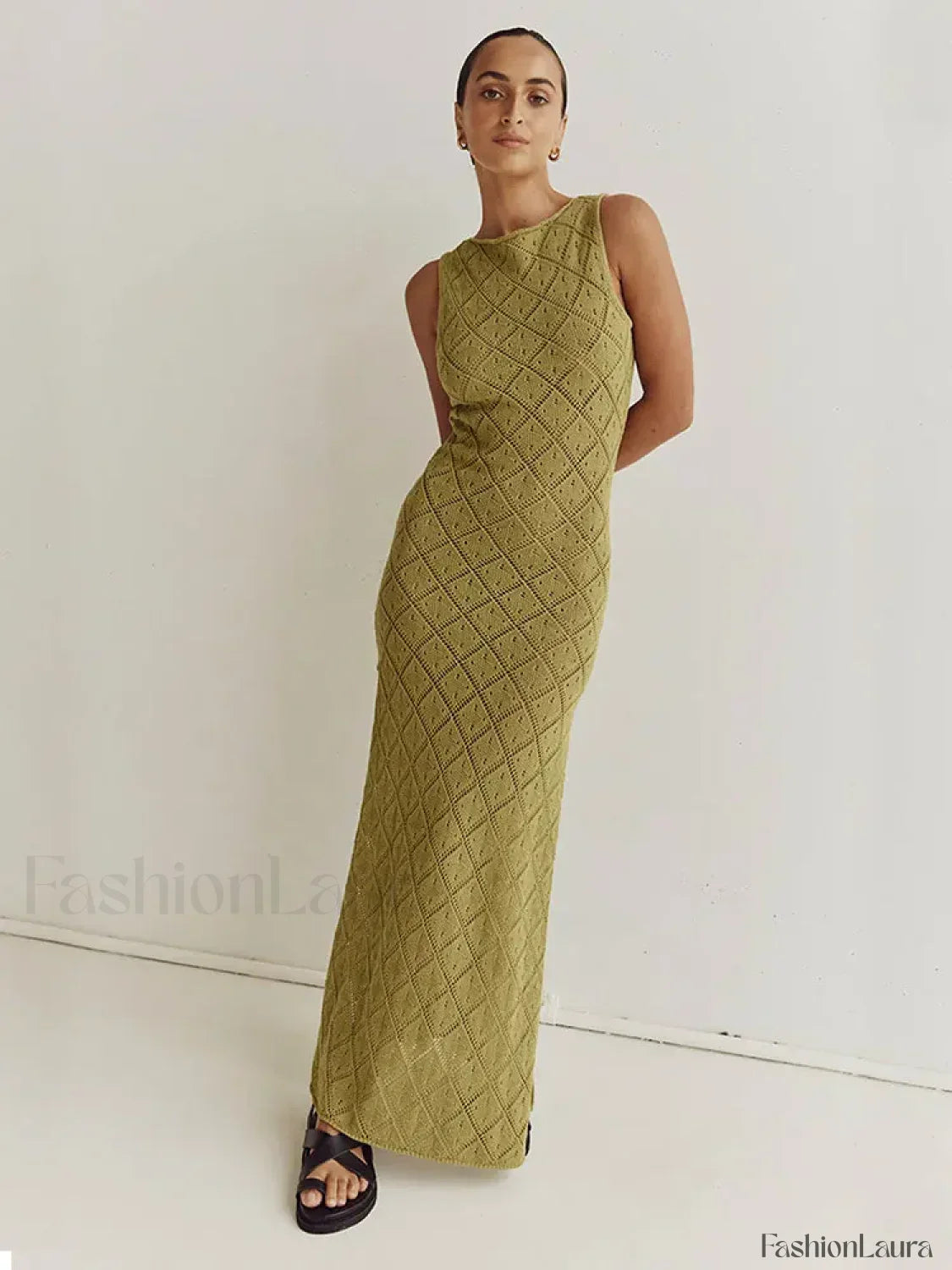 Cut Out Slit Knit Mesh Pareo Tunic Style Cover-ups