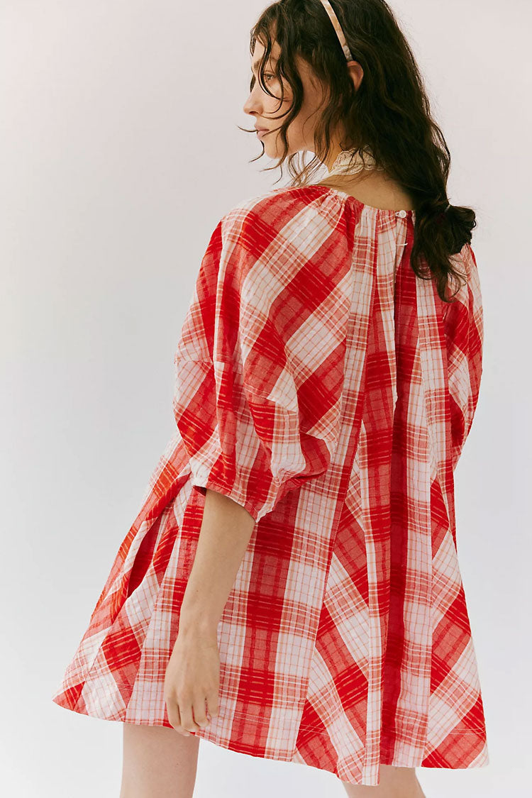 Cute Contrast Printed Bow Tie Neck Puff Sleeve Wide Leg Oversized Romper