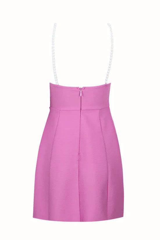 Rosette Applique Pearl Strap Bustier A-Line Bandage Mini Dress