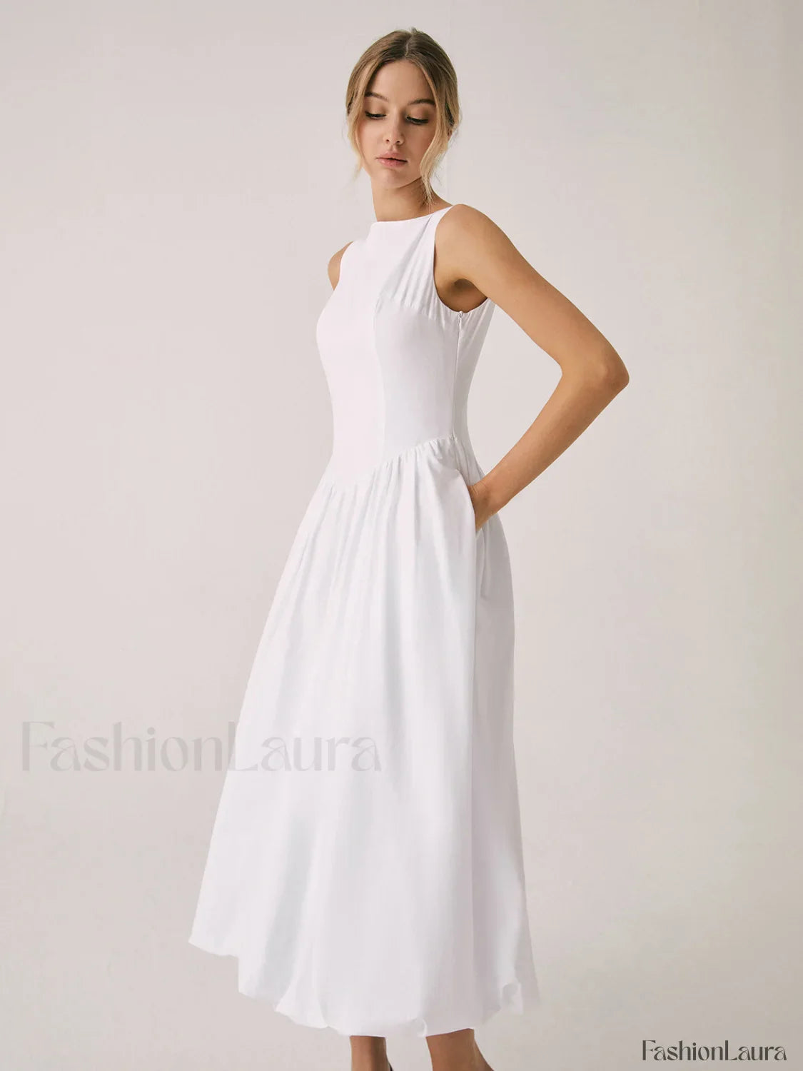 Cutout Cotton Graceful Sleeveless Midi Dress