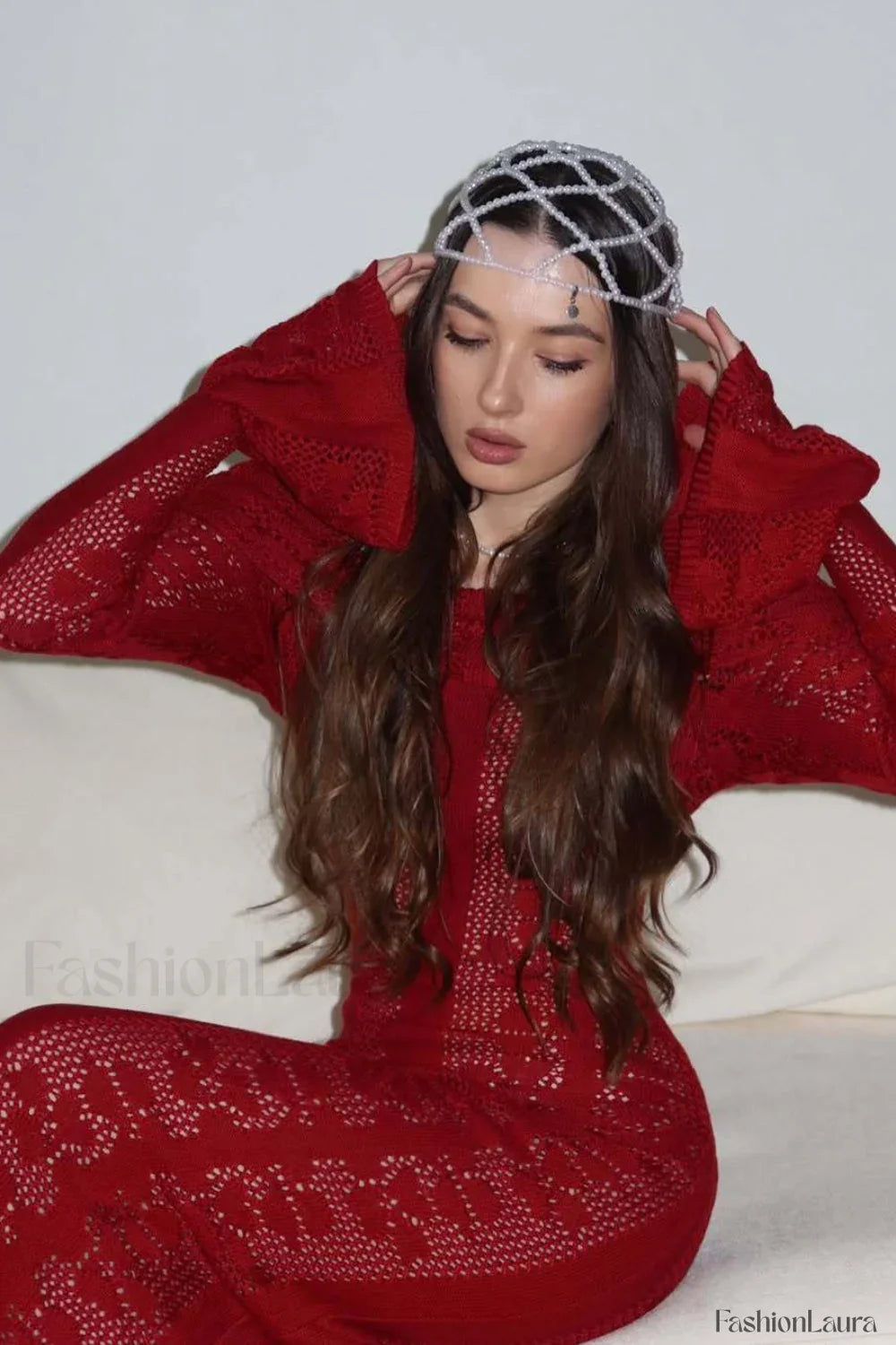 Cutout Off-Shoulder Crochet Knit Bodycon Maxi Dress