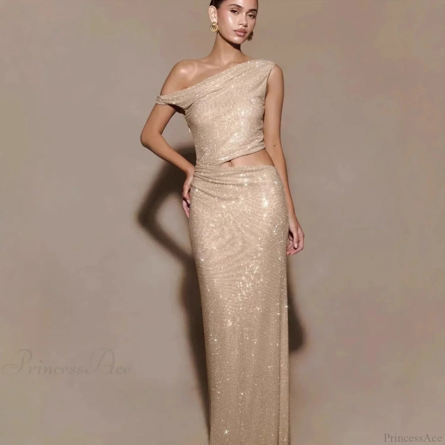 Cutout Rhinestone Halter Slit Prom Dress nude / XS promdress-250223