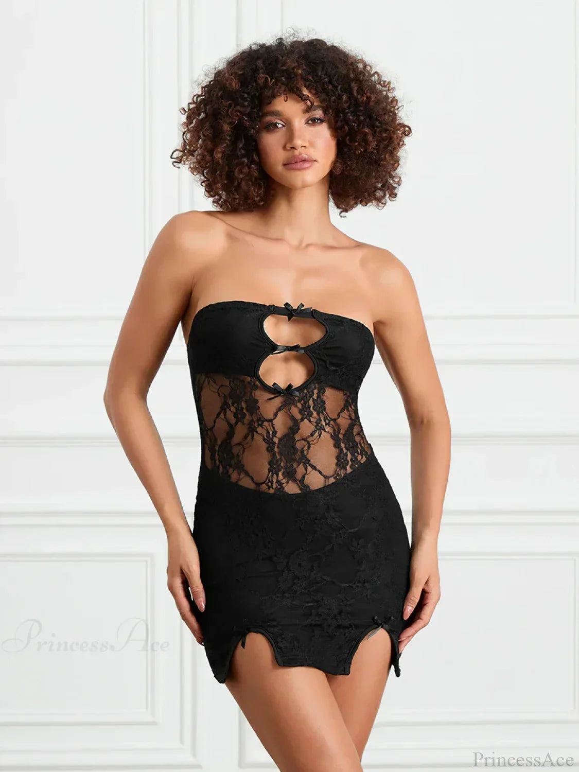 Cutout Sheer Lace Mini Dress - View 3