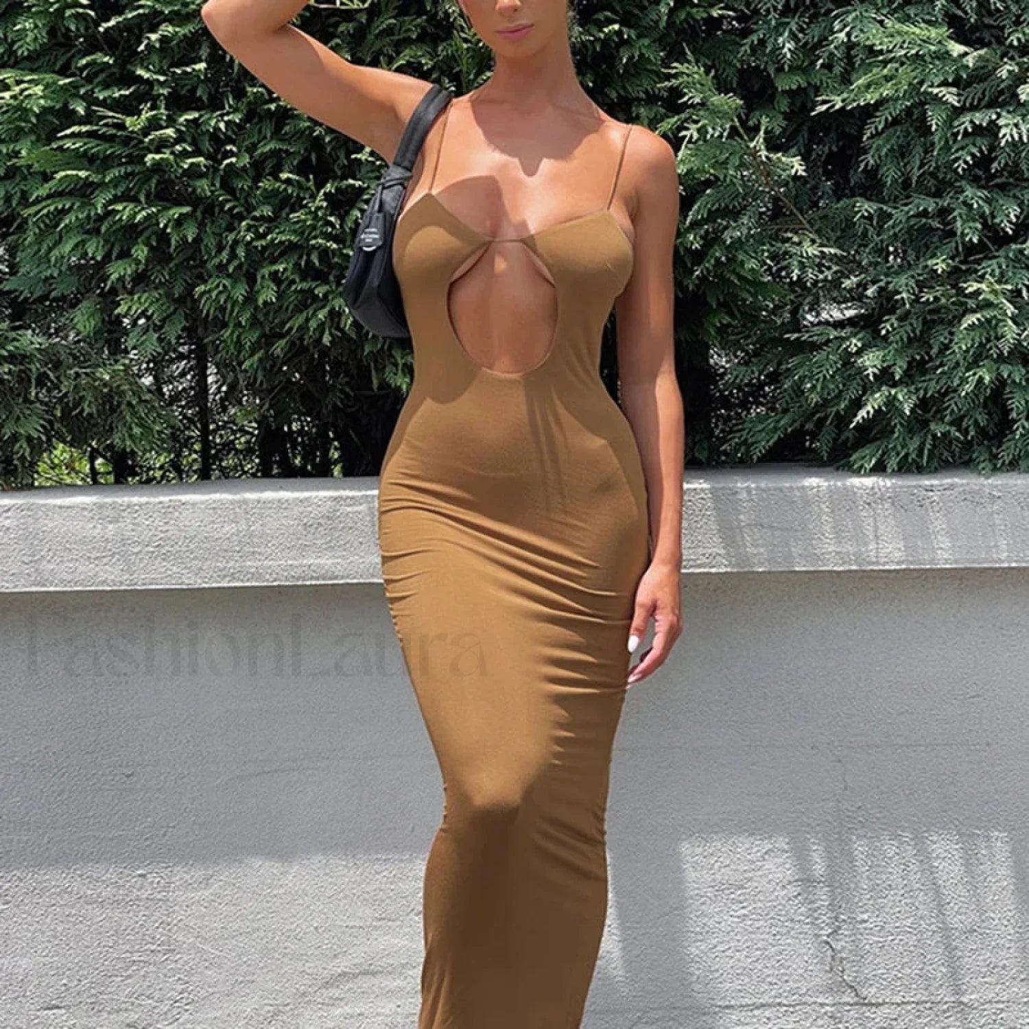 Cutout Slim Fit Suspender Maxi Dress