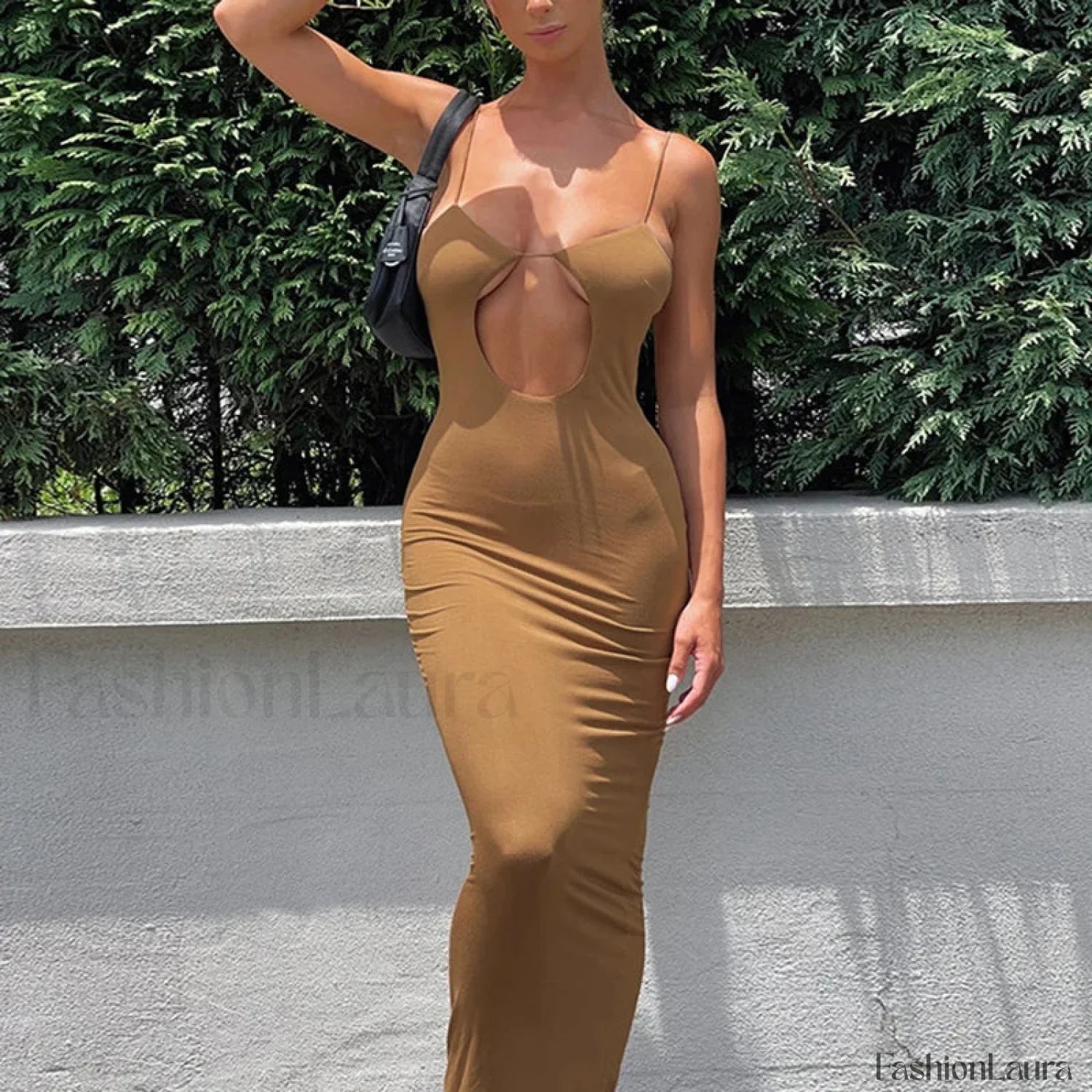 Cutout Slim Fit Suspender Maxi Dress