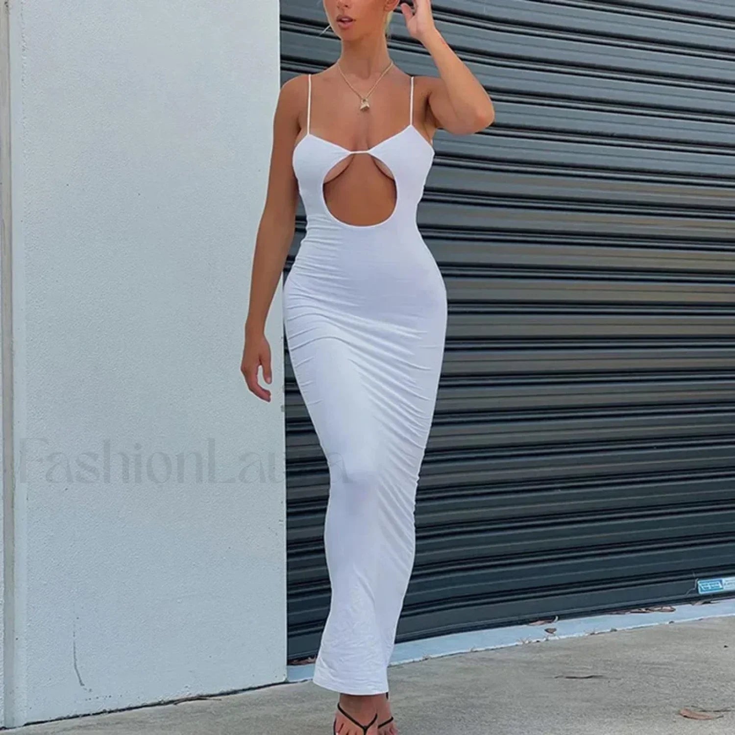 Cutout Slim Fit Suspender Maxi Dress