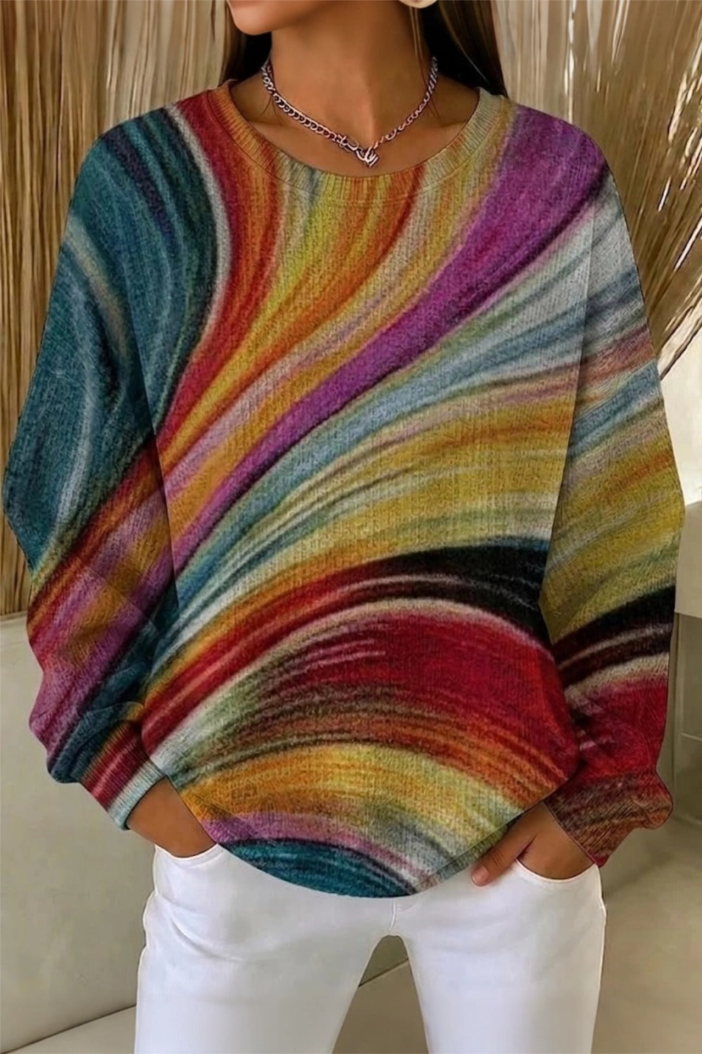Abstract Swirl Print Crew Neck Long Sleeve Sweatshirt