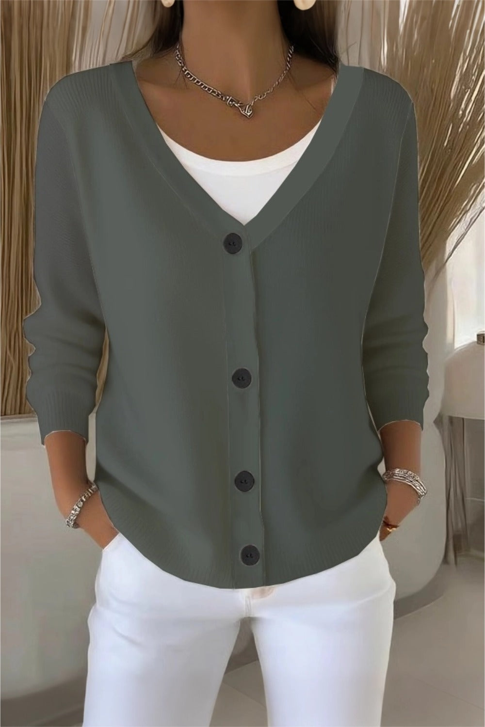 Women Plain Long Sleeve Comfy Casual Cardigan