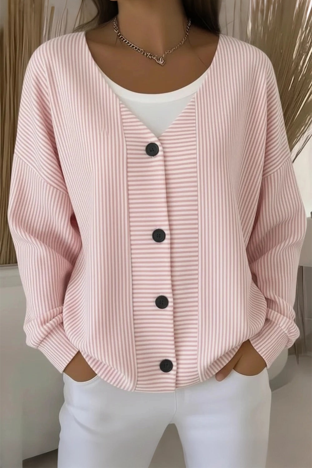 Women Striped Long Sleeve Comfy Casual Cardigan