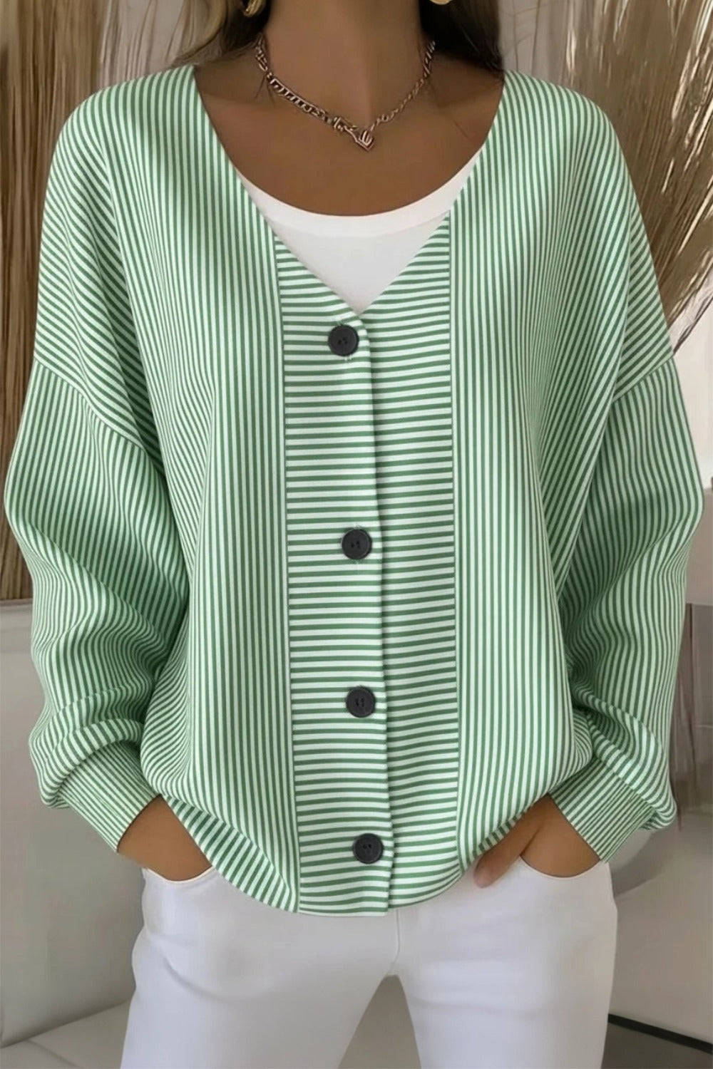 Women Striped Long Sleeve Comfy Casual Cardigan