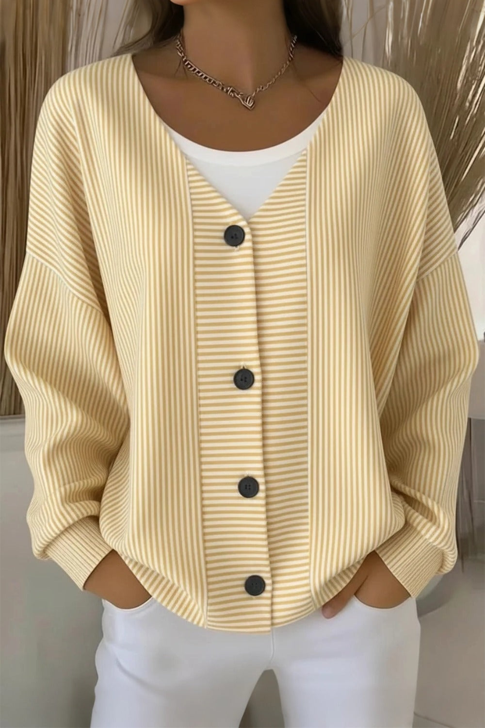 Women Striped Long Sleeve Comfy Casual Cardigan