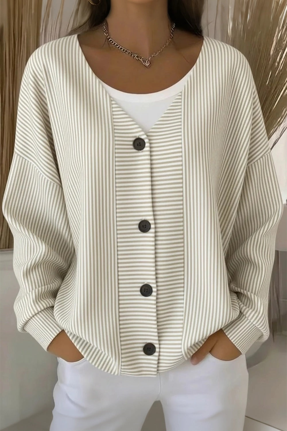 Women Striped Long Sleeve Comfy Casual Cardigan