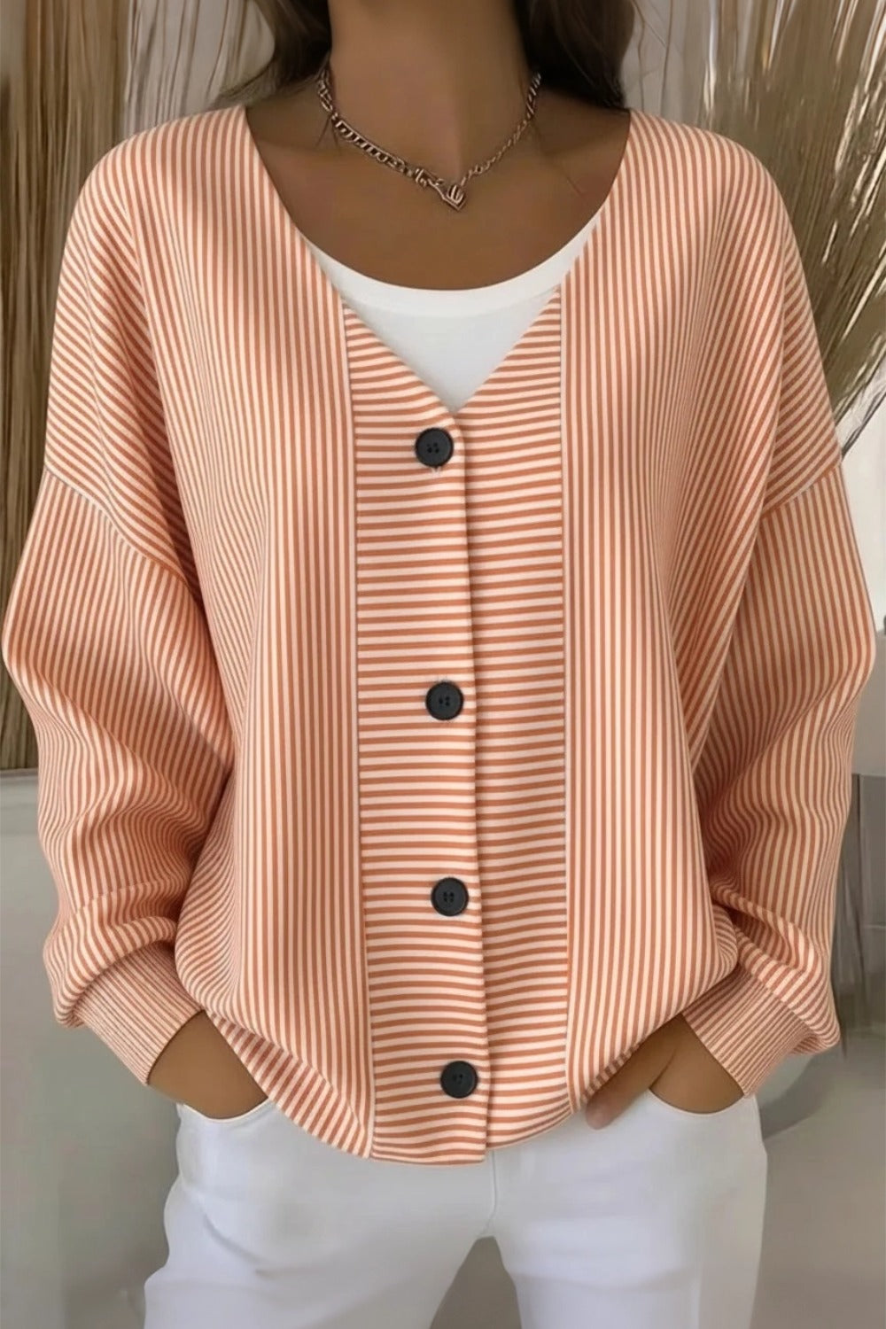 Women Striped Long Sleeve Comfy Casual Cardigan