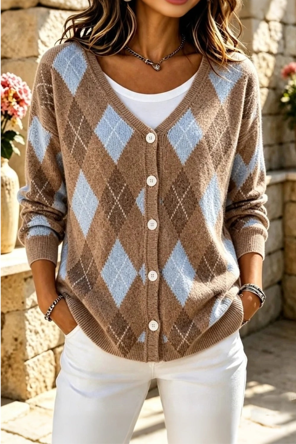 Women Geometric Long Sleeve Comfy Casual Cardigan