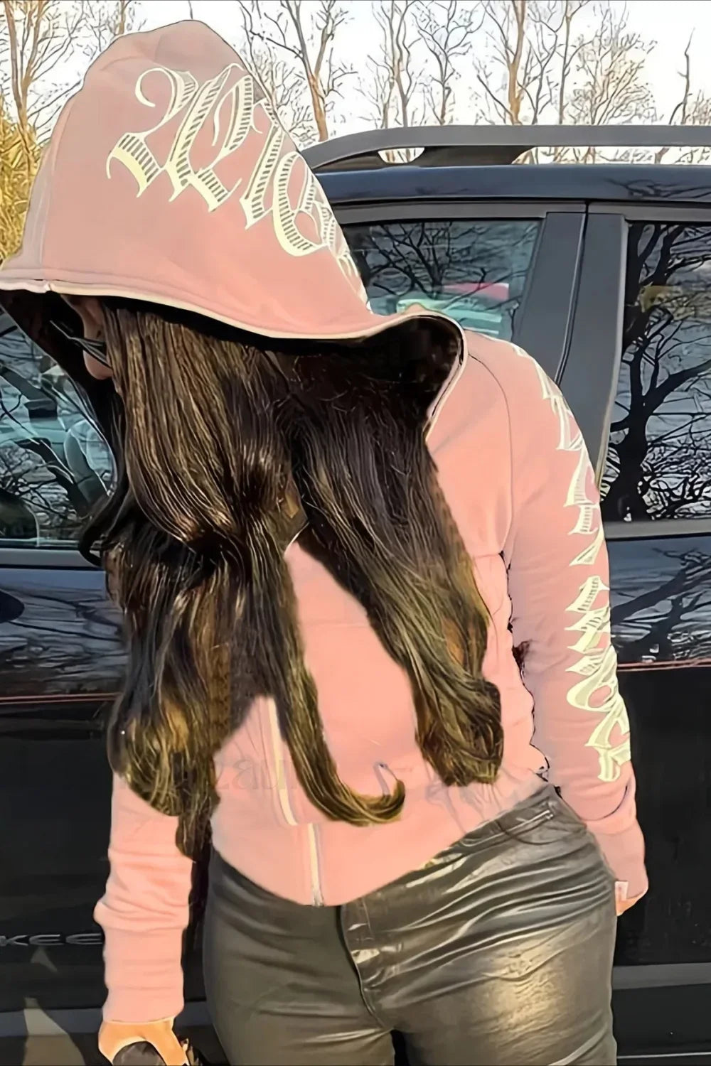 Cyber Y2K Gothic Punk Hoodie Pink / S