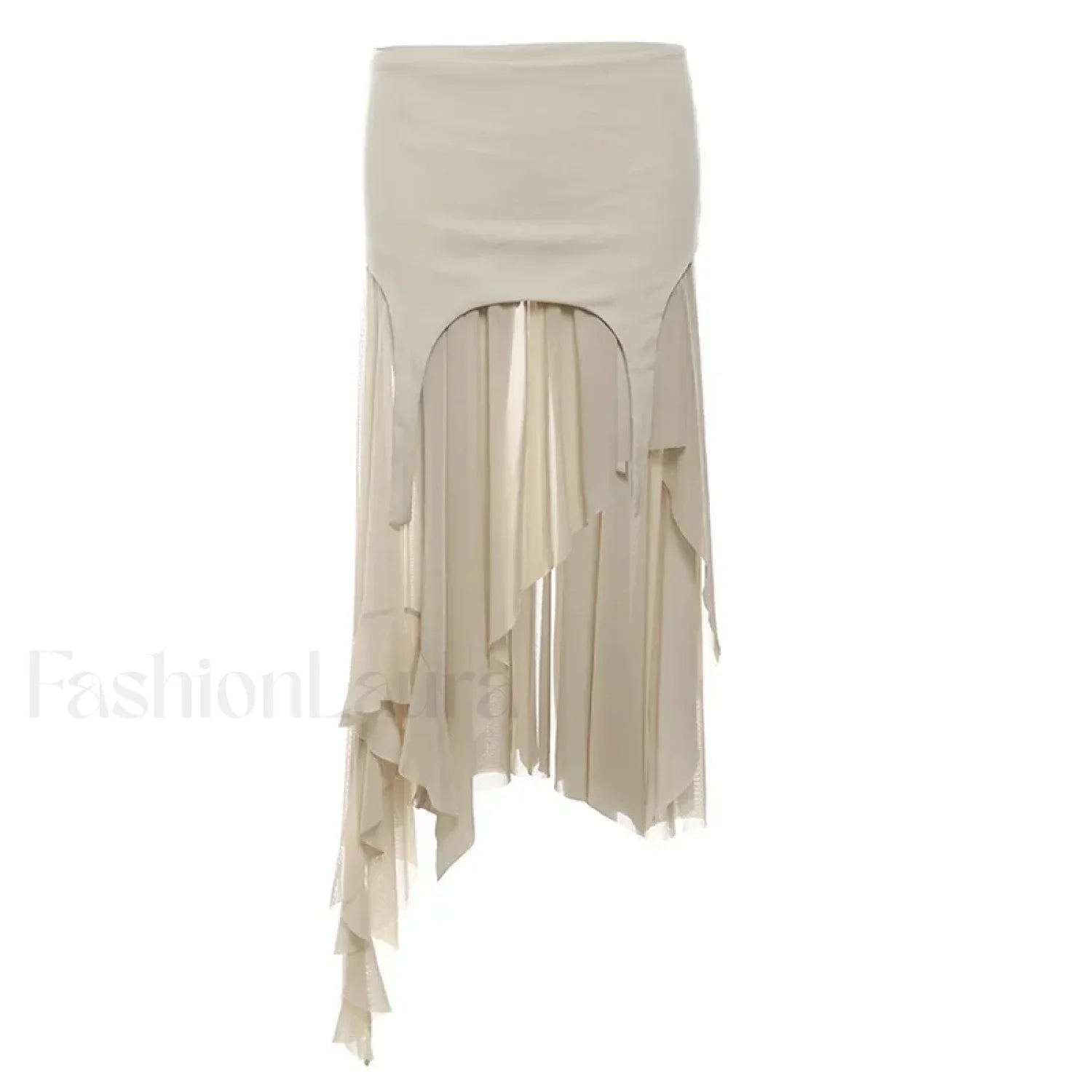 Cyber Y2K Irregular Hem Harajuku Mesh Patchwork Skirt