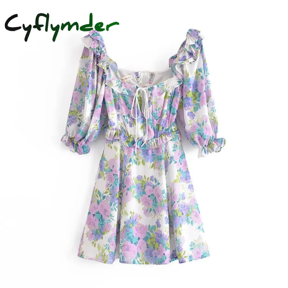 Floral Off Shoulder Puff Sleeve Corset Mini Dress 6