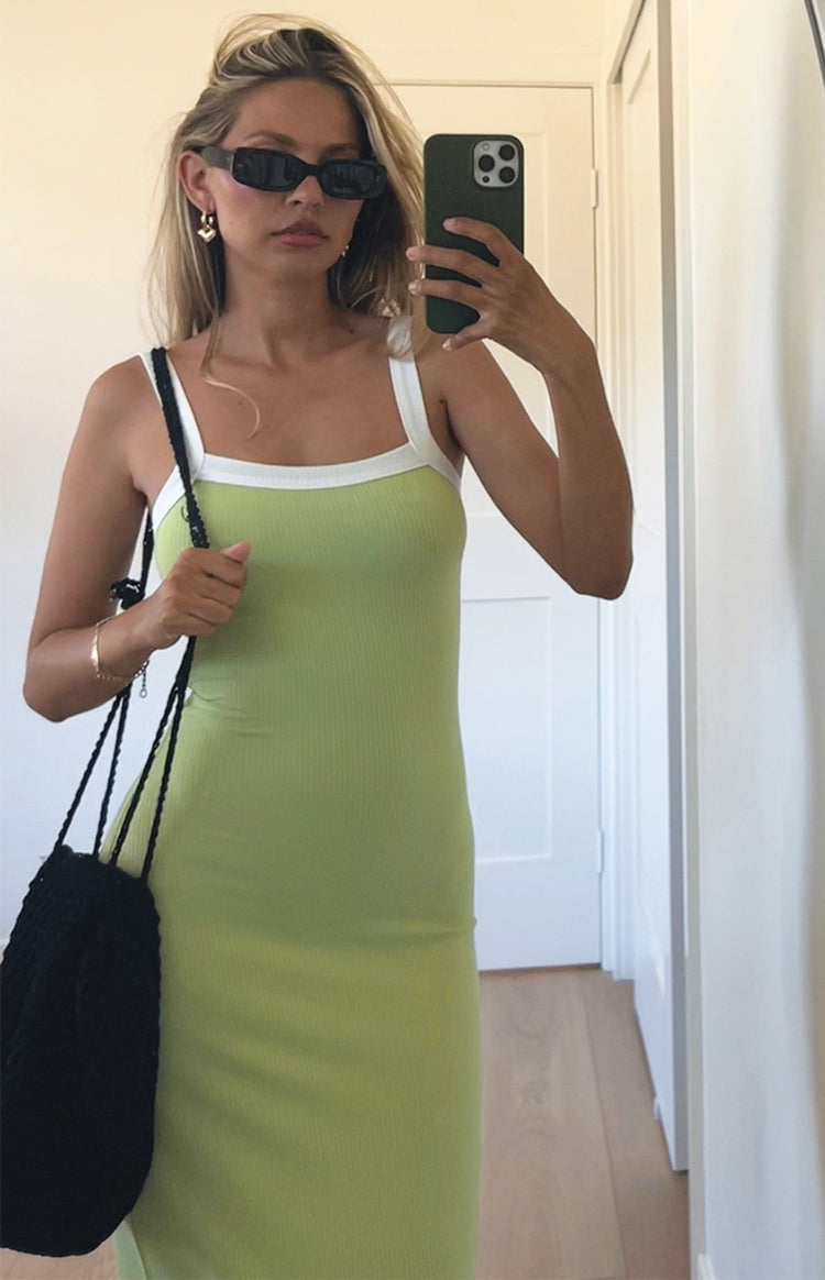 Contrast Trim Square Neck Bodycon Maxi Tank Dress 9
