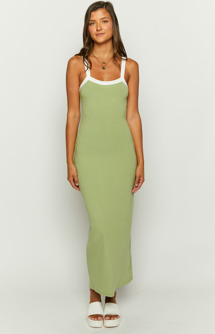 Contrast Trim Square Neck Bodycon Maxi Tank Dress 5