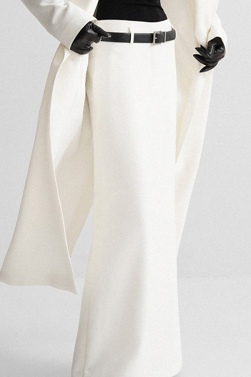 High Waist Belt Loop Tailored Straight Column Maxi Skirt