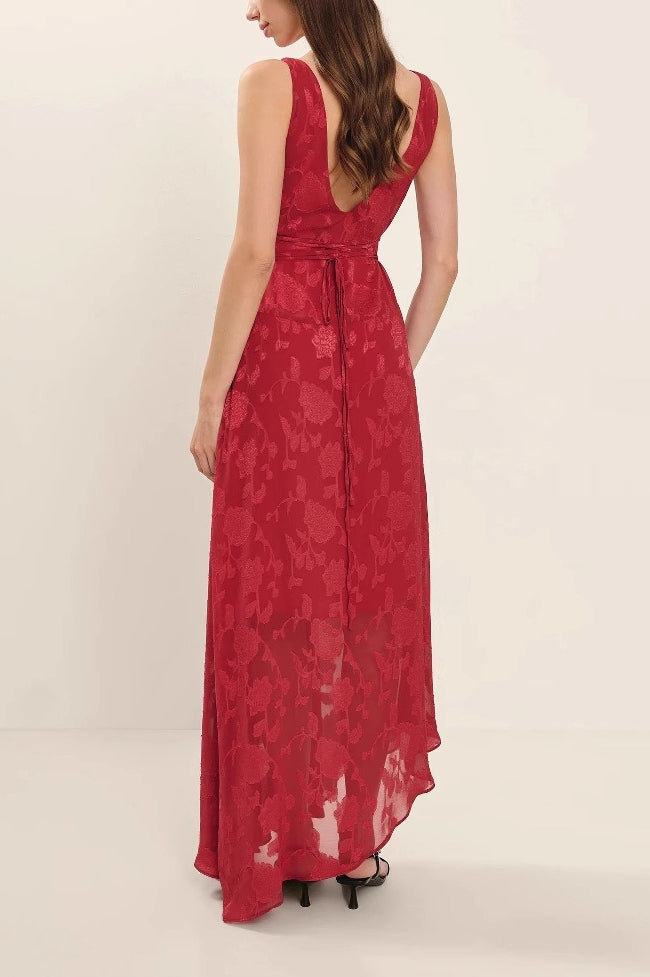 Irregular Hem Red Backless Lace Dress 3