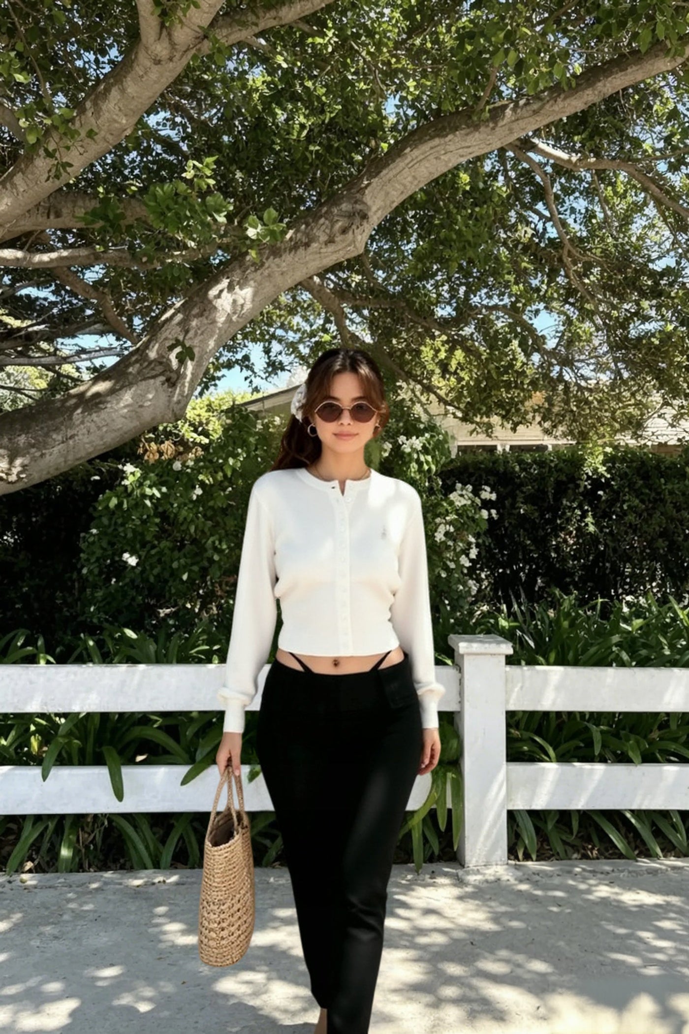 Embroidered Button Crop Cardigan