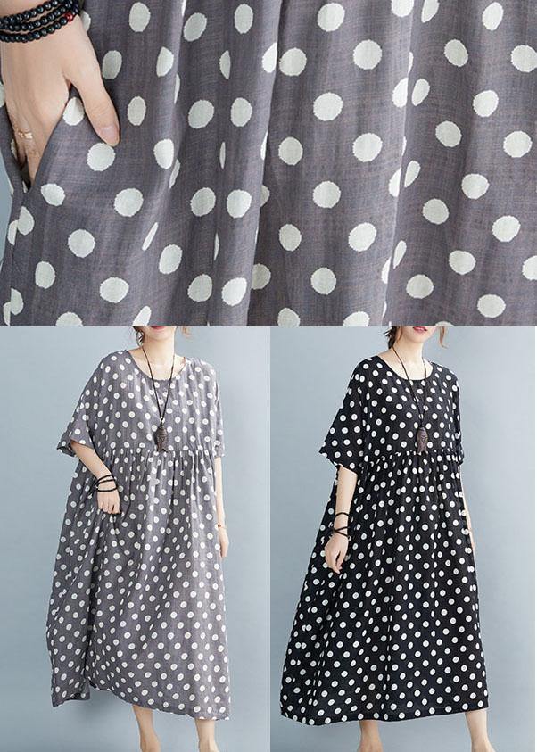 Polka Dot Empire Waist Short Sleeve Loose Maxi Dress