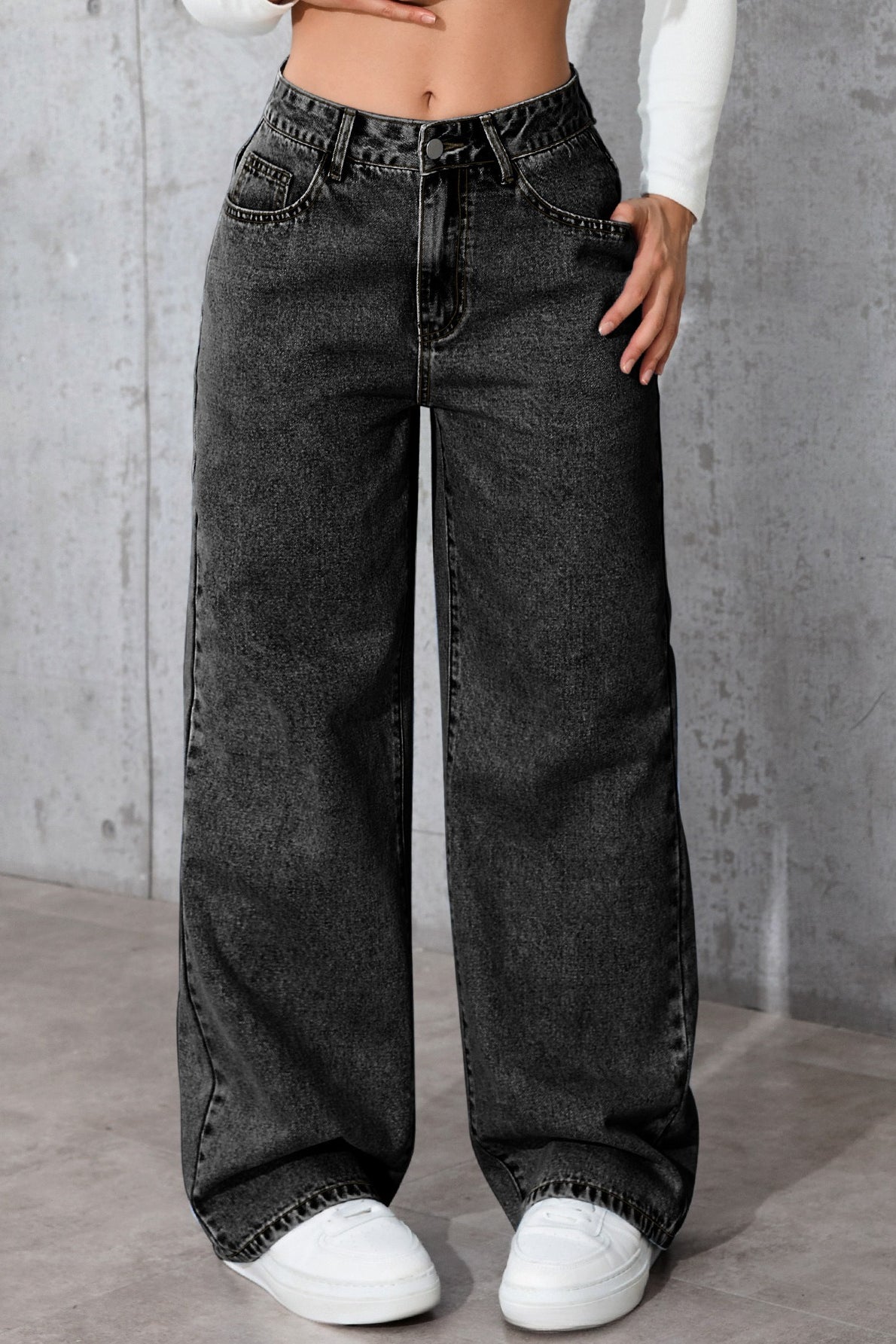 Casual High Waist Relaxed Straight Leg Jeans