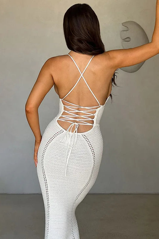 Knitted Hollow Out Sleeveless Bodycon Maxi Dress
