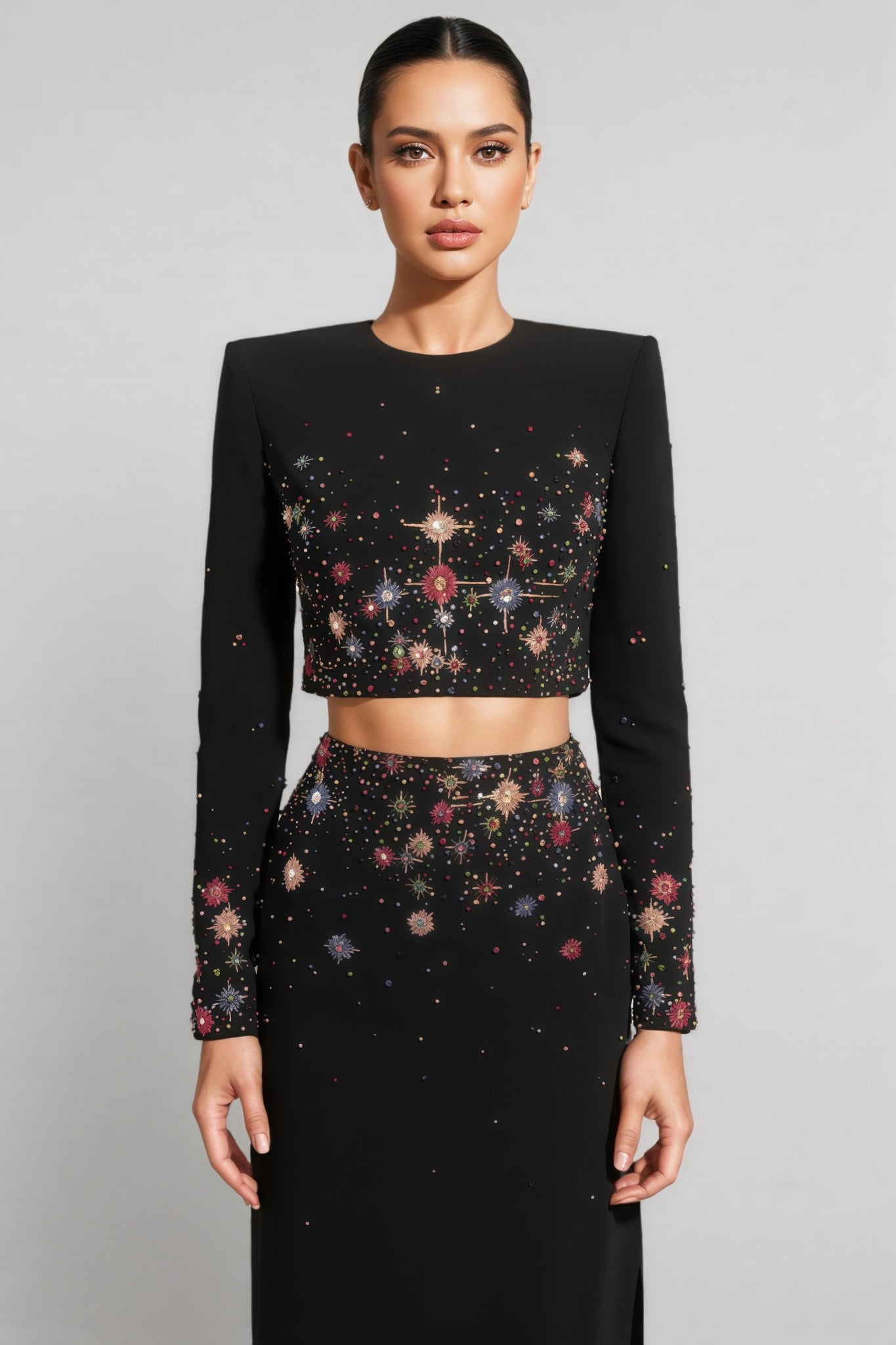 Keirt Black Rhinestone Stud Maxi Dress Set - View 2