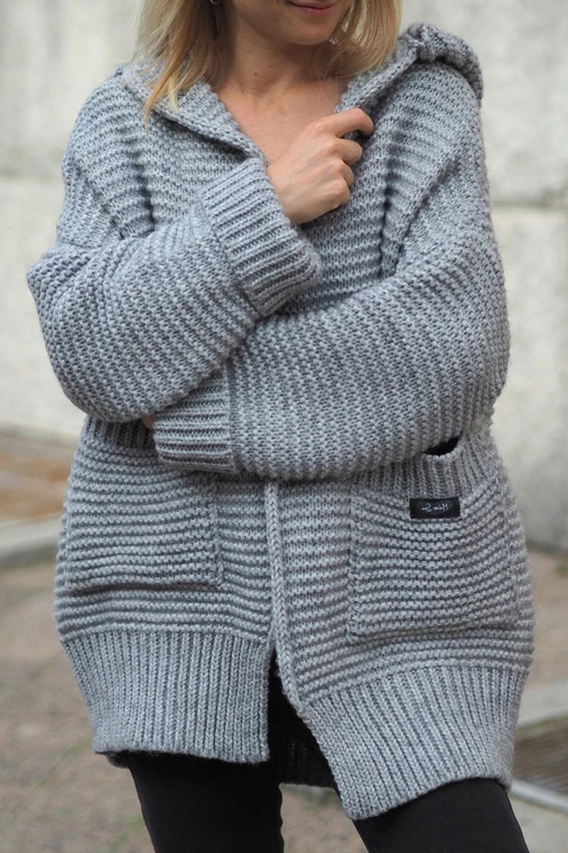Pocket Hooded Button Oversized Cardigan