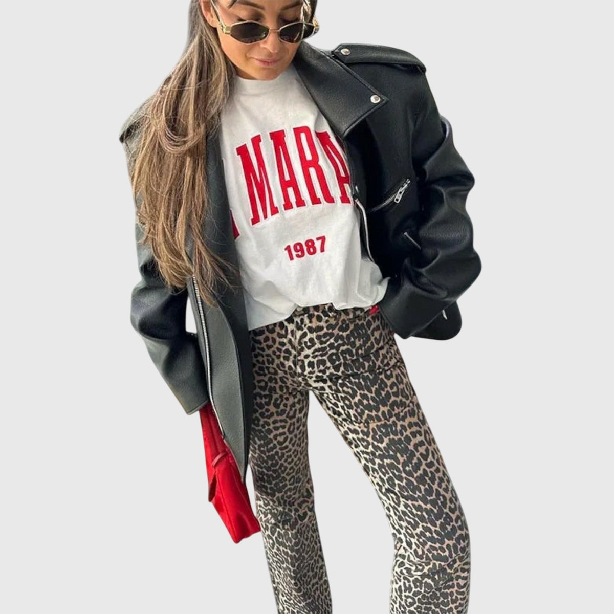 Leopard Print High Waist Tapered Jeans