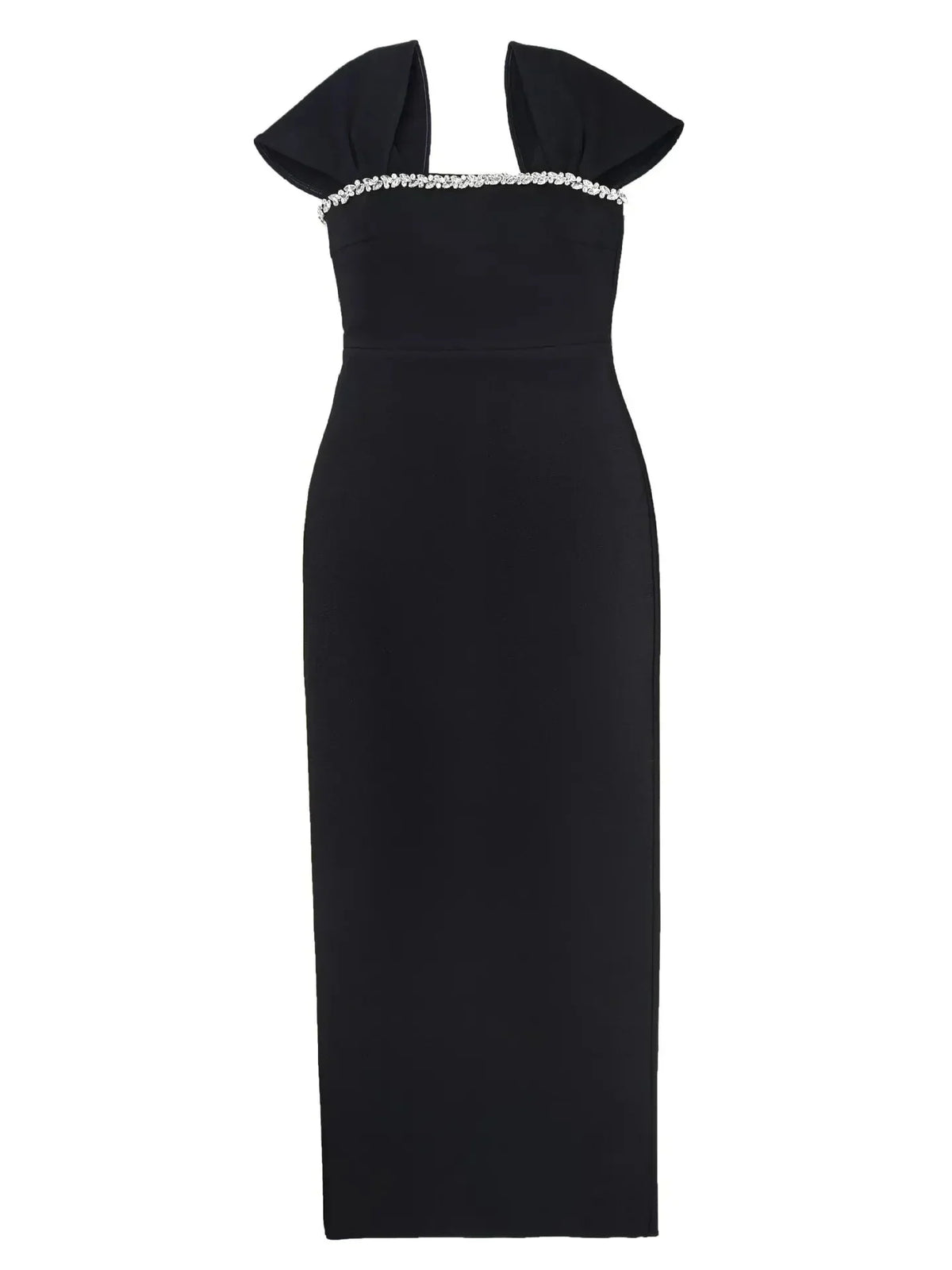Rhinestone Trim Square Neck Cap Sleeve Bodycon Maxi Gown 10