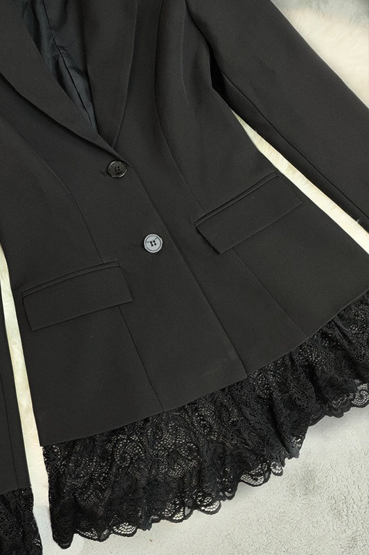 Lace Trim Cuff and Hem Notch Lapel Fitted Waist Blazer 4