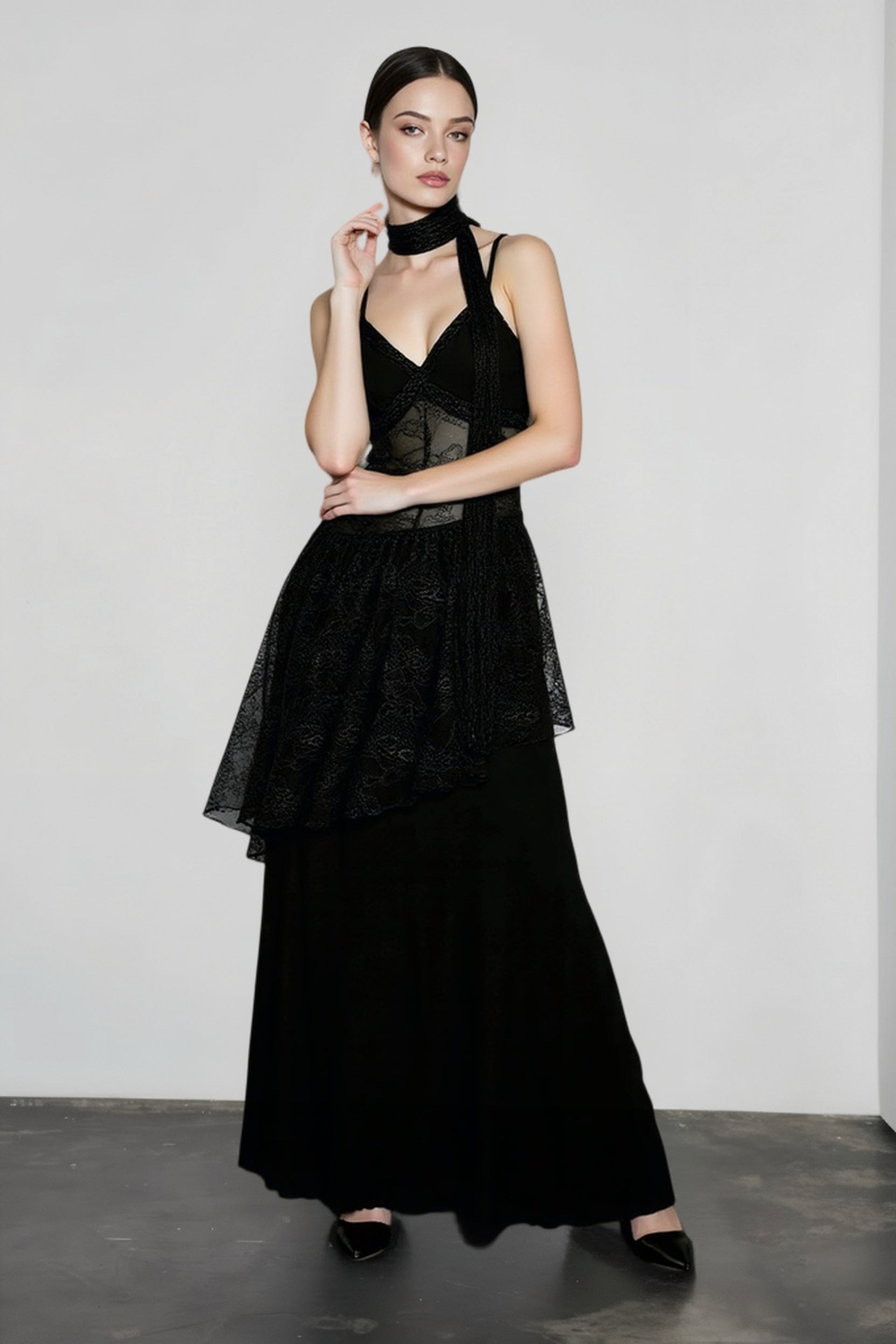 Lace Sheer Mesh Maxi Dress