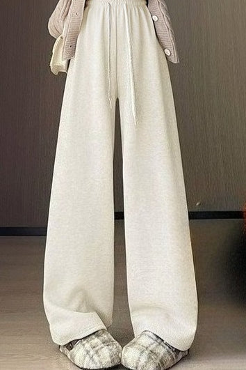Drawstring High Waist Ribbed Knit Wide Leg Pants 2