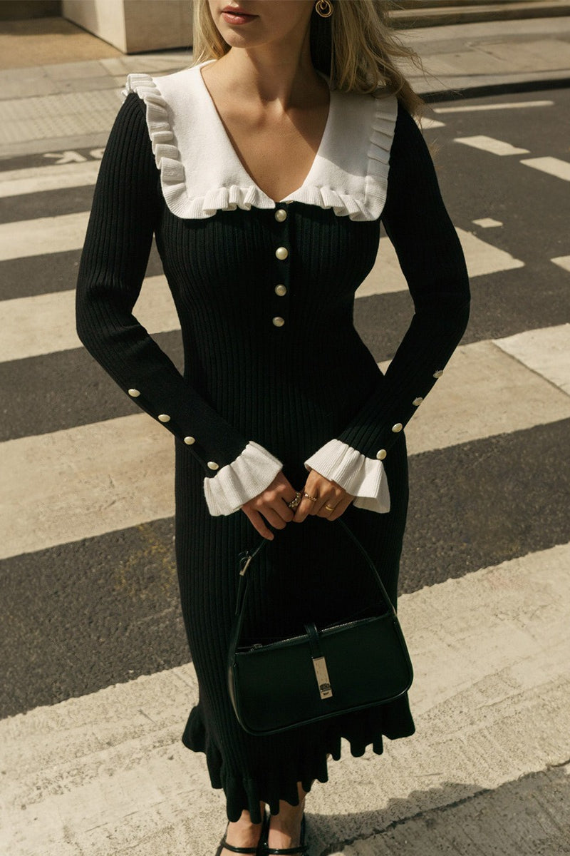 Chic Edition Ruffled Collar Knitted Maxi Sweater Dress